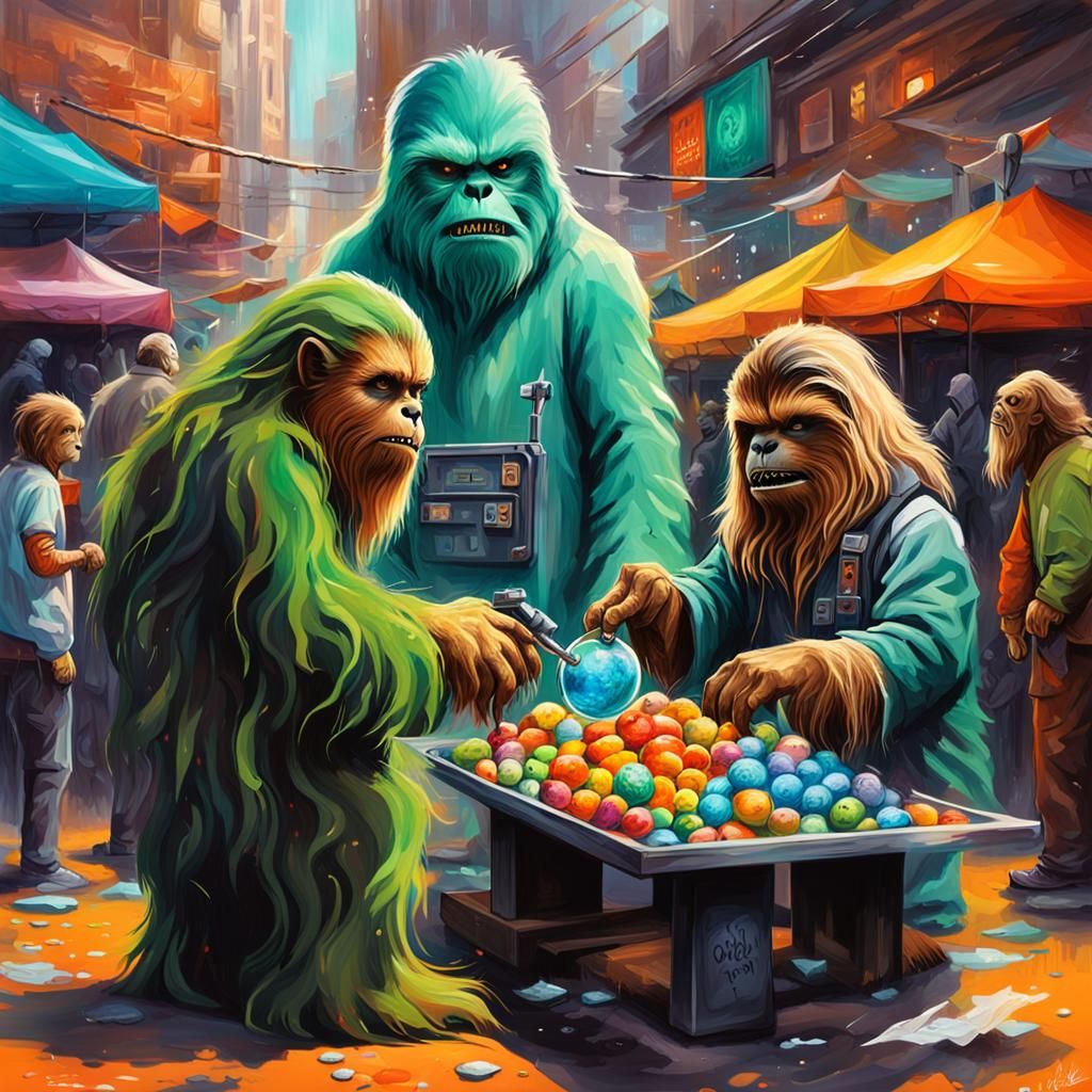 Wookiee Planet Market with Alien Creatures in Graffiti Art