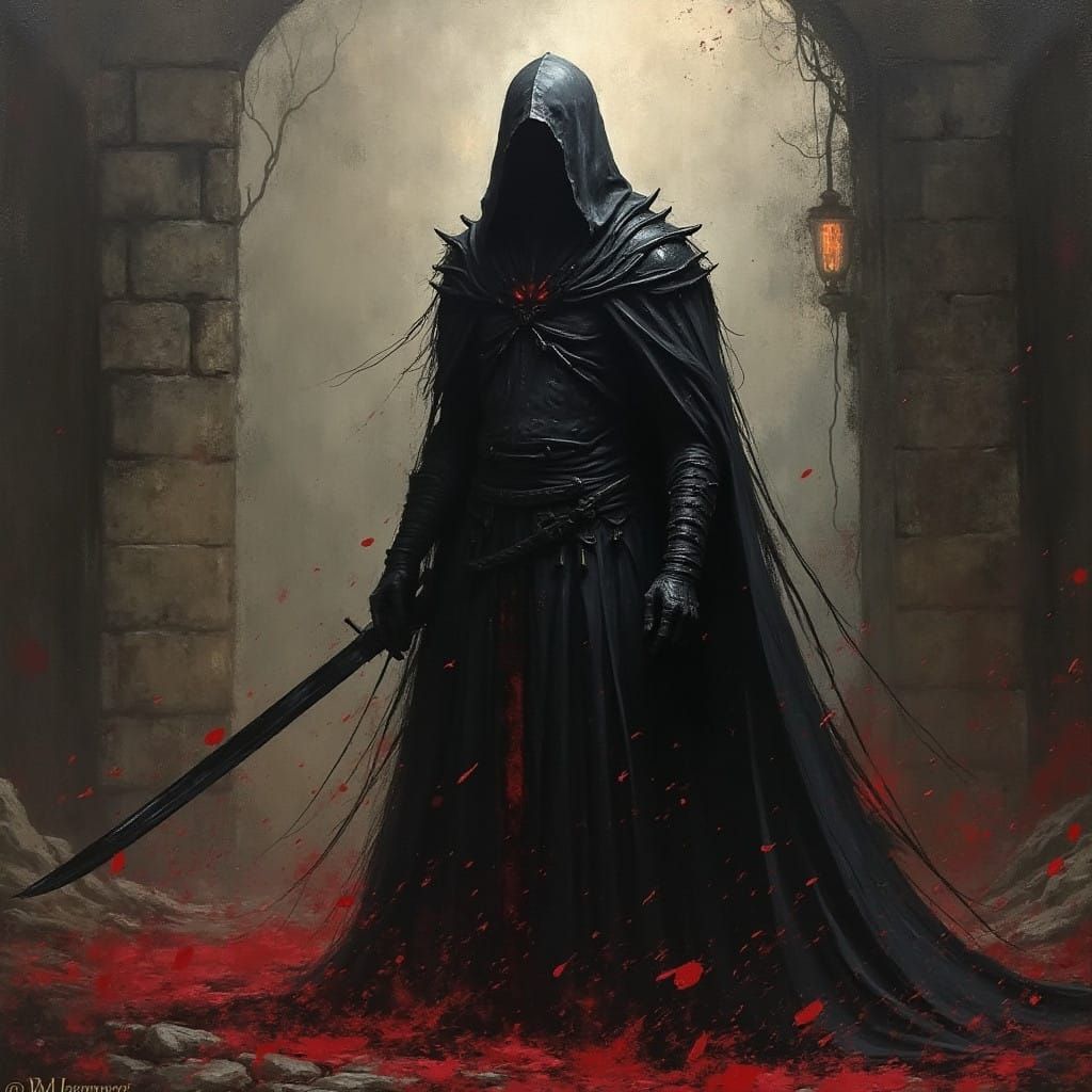 Mysterious Figure in a Dark, Misty Landscape