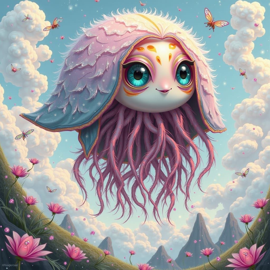 Whimsical Eyeball Monster with Vibrant Tentacles, Fantastica...