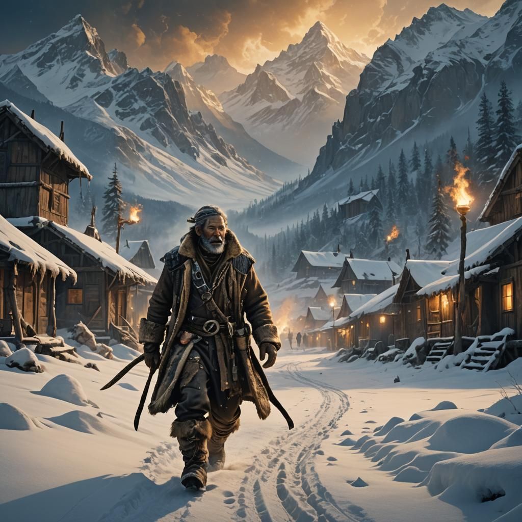 Trapper in Snowy Landscape Matte Painting