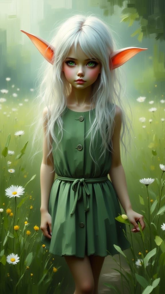 Delicate Elf Girl with Emerald Eyes