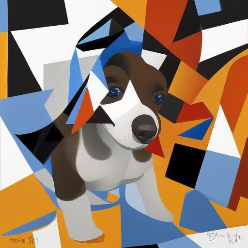 Cute Puppy in Cubist Geometric Fauvism Style