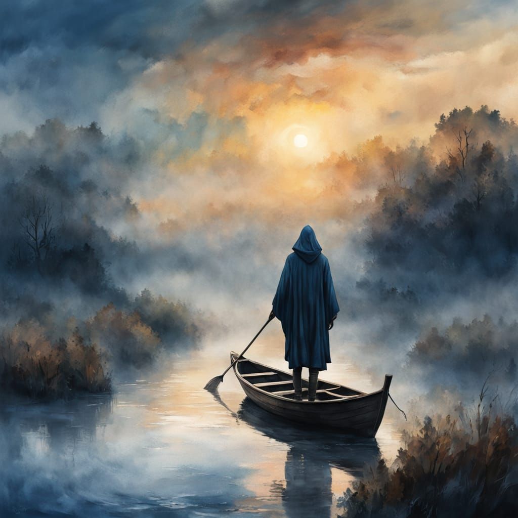 The Ferryman: Haunting Dark Fantasy Scene