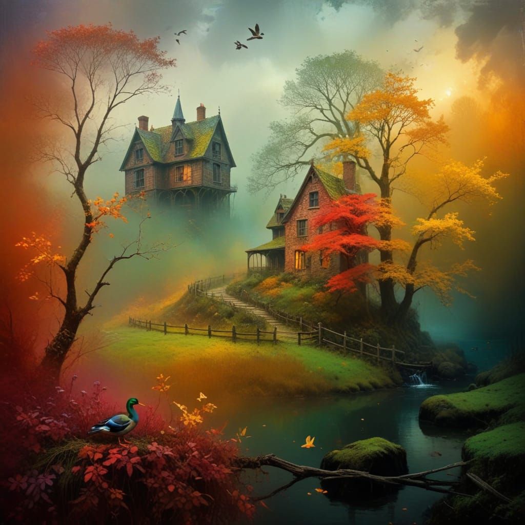 Medieval Castle in Autumnal Twilight