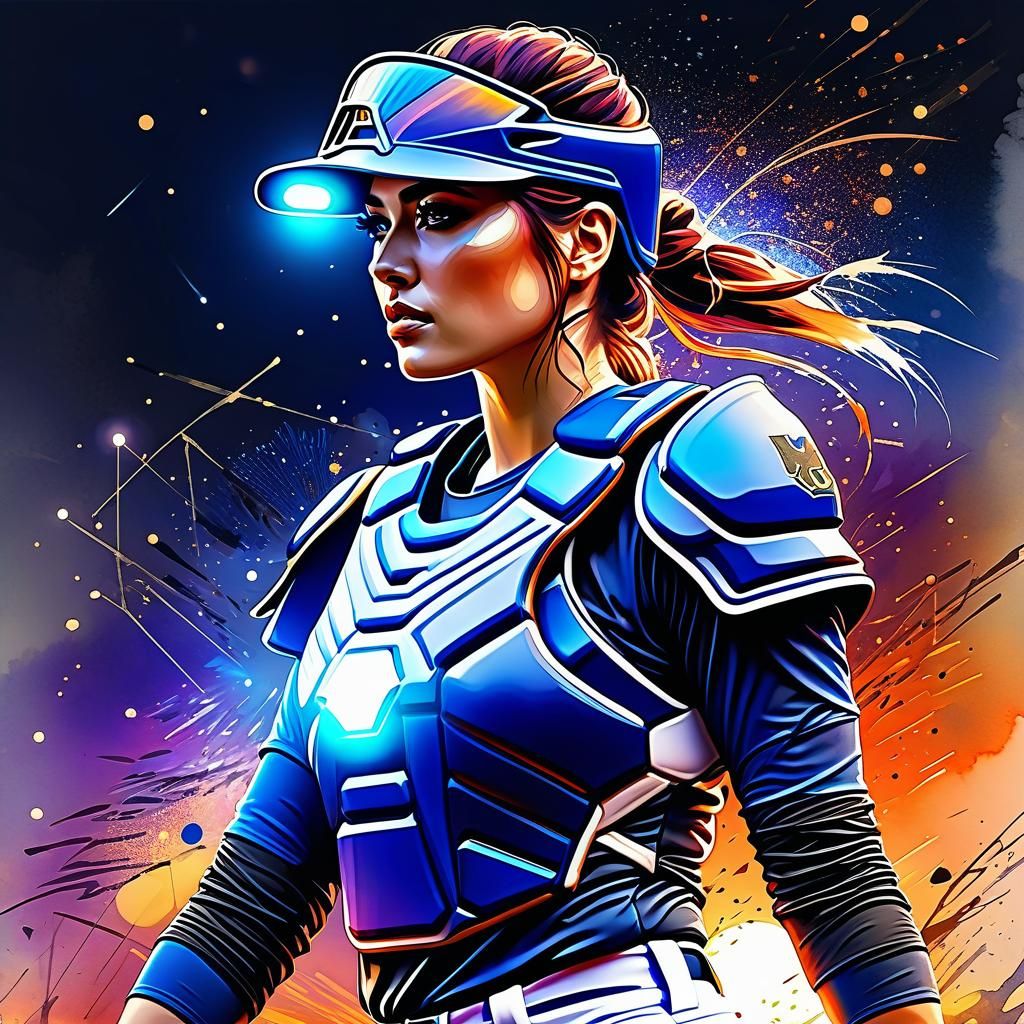 Fantasy Baseball Catcher in Digital Watercolor Style