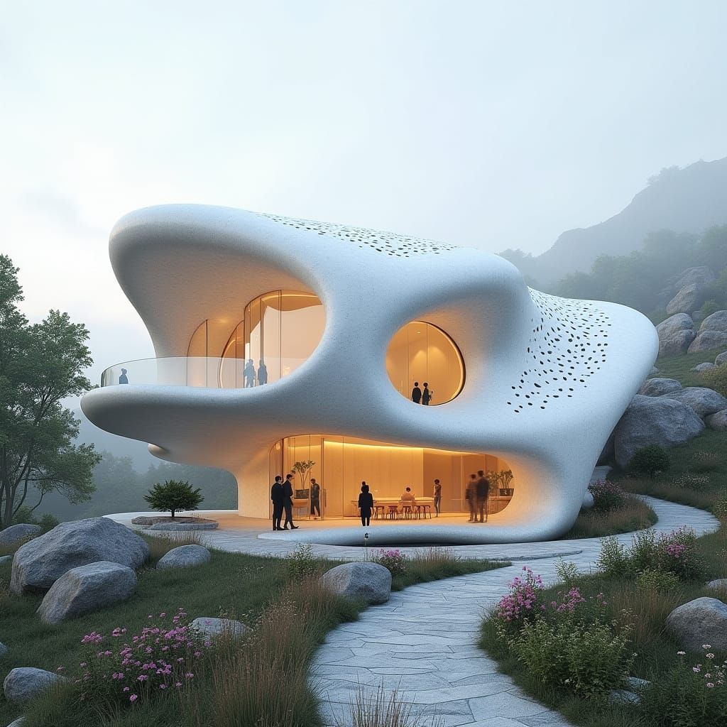 Futuristic Petal Building with Iranian Geometry in Concrete