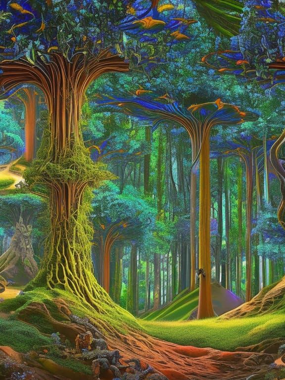 Elven Stronghold in Magical Neon Mushroom Forest