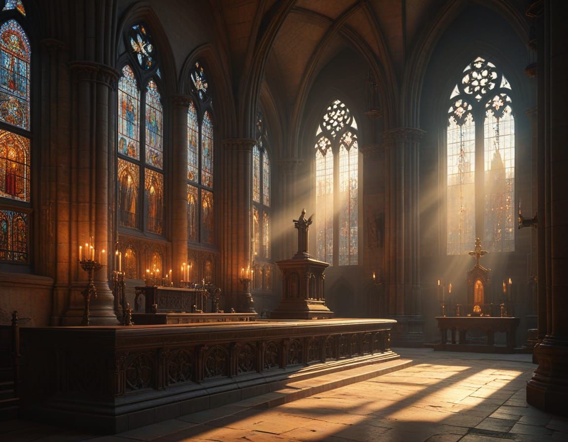 Gothic Cathedral Interior with Volumetric Lighting