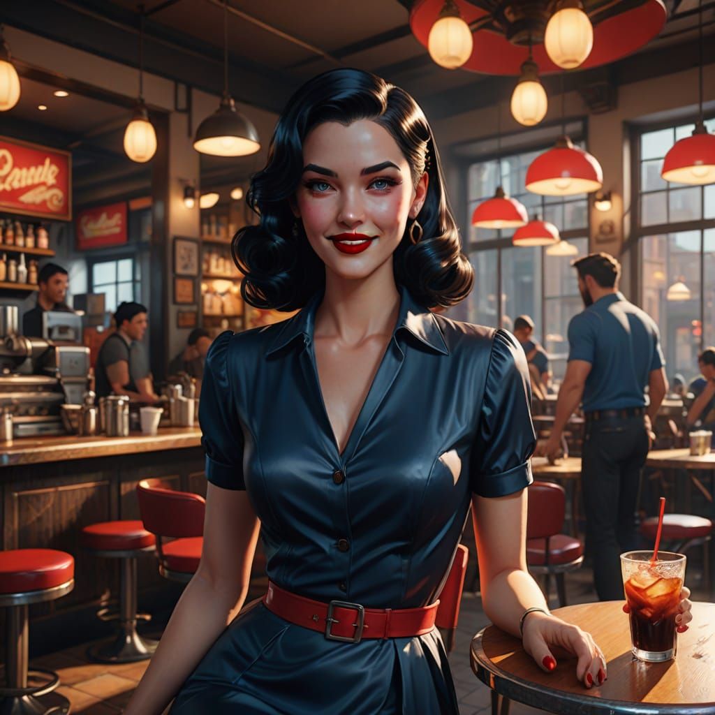 1950s Pin-Up Girl at Cafe