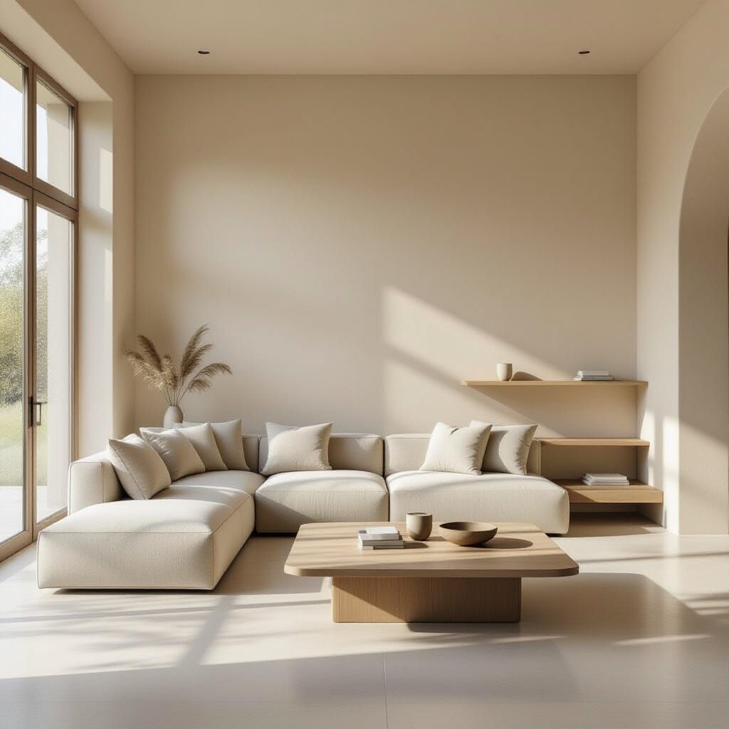 Contemporary Living Room with Soft Light, Photorealistic Sty...