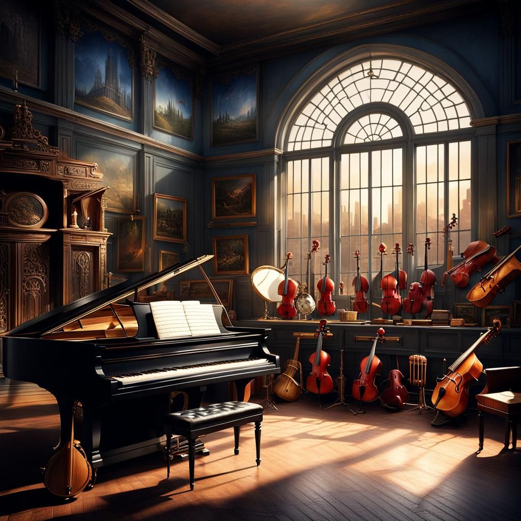 Dramatic Musical Instrument Display in Matte Painting