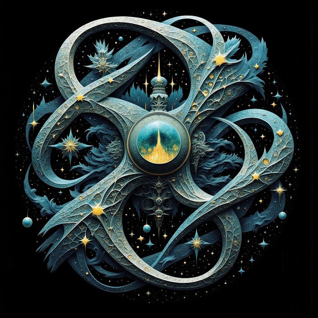 Surreal Calabi-Yau Manifold in Cosmic Op Art Style