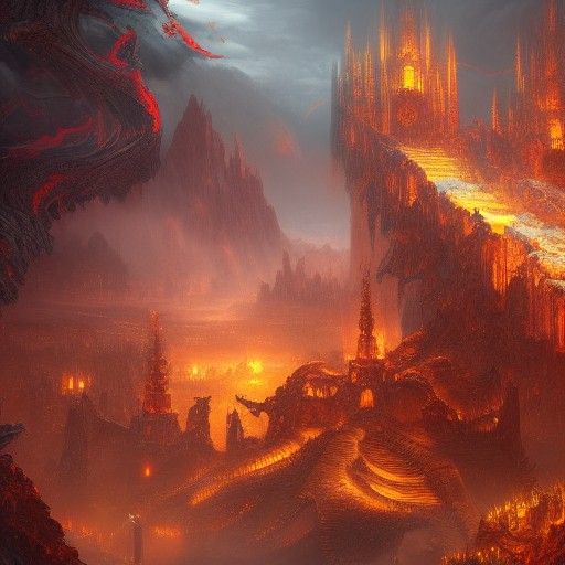 Detailed Matte Painting of Hell in Deep Color