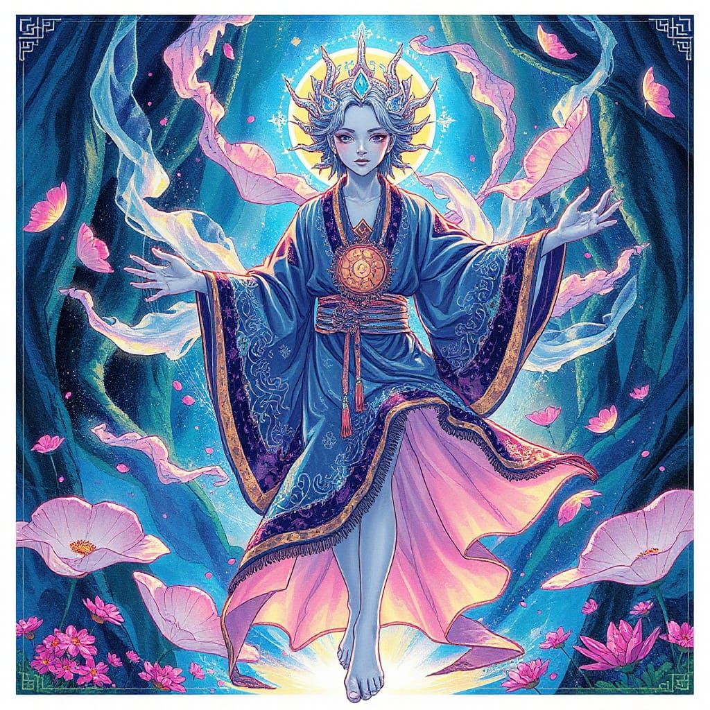 Iridescent Supernatural Entity in Manga Style