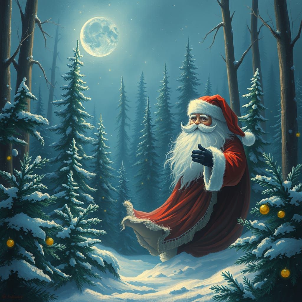 Ethereal Santa Ghost in Snowy Christmas Forest