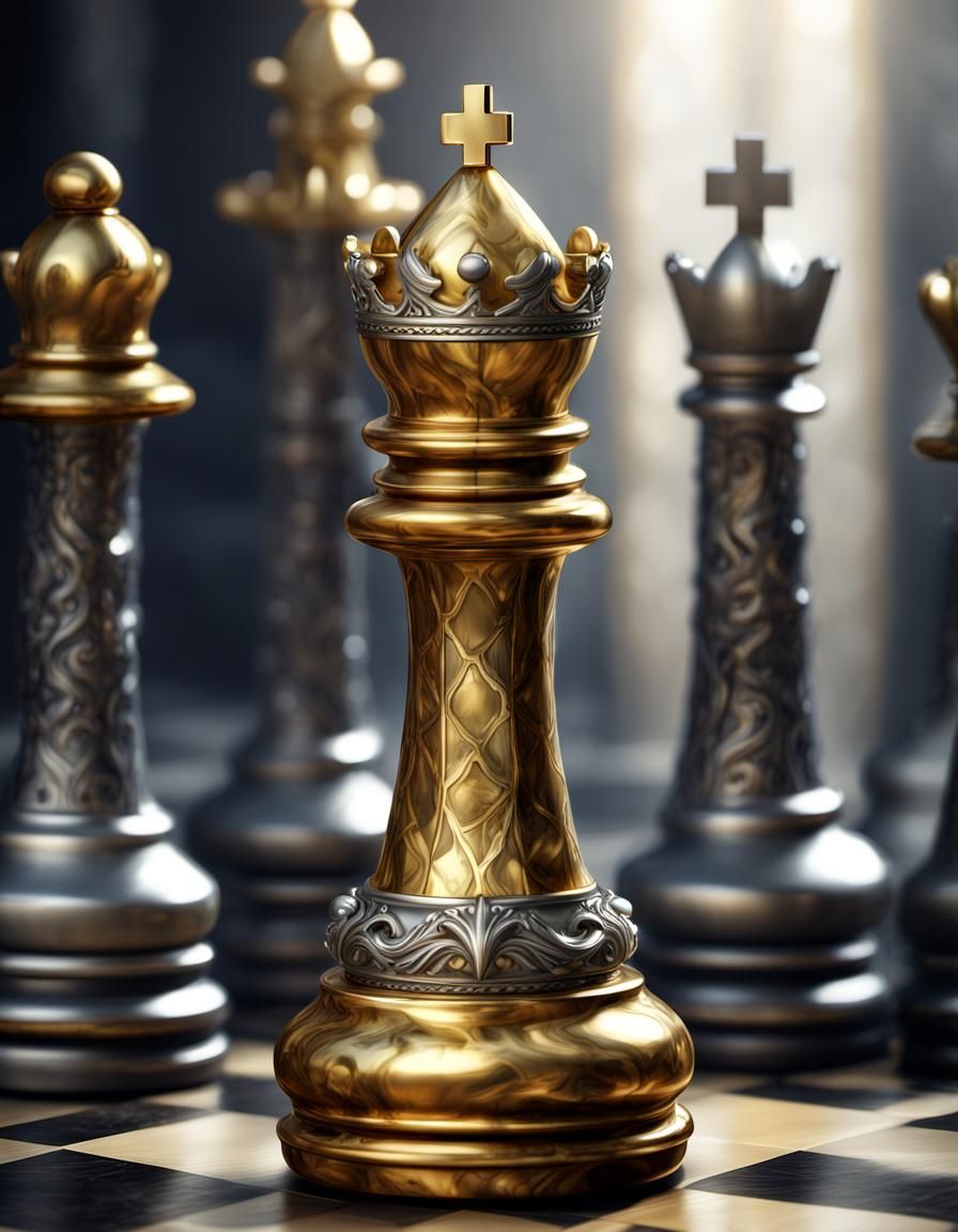 Gold Marble Chess Piece in Maximalist Digital Art