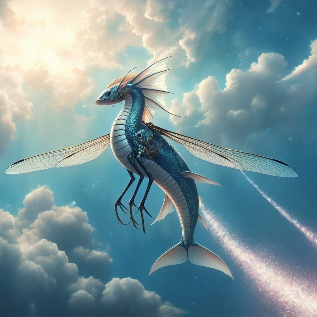 Serpent-Whale Dragonfly Skybound, with Iridescent Scales and...