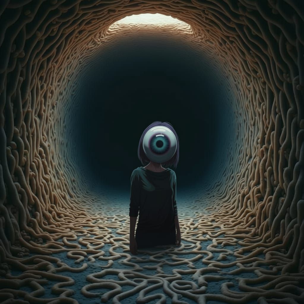 Woman Entering Mysterious Tunnel