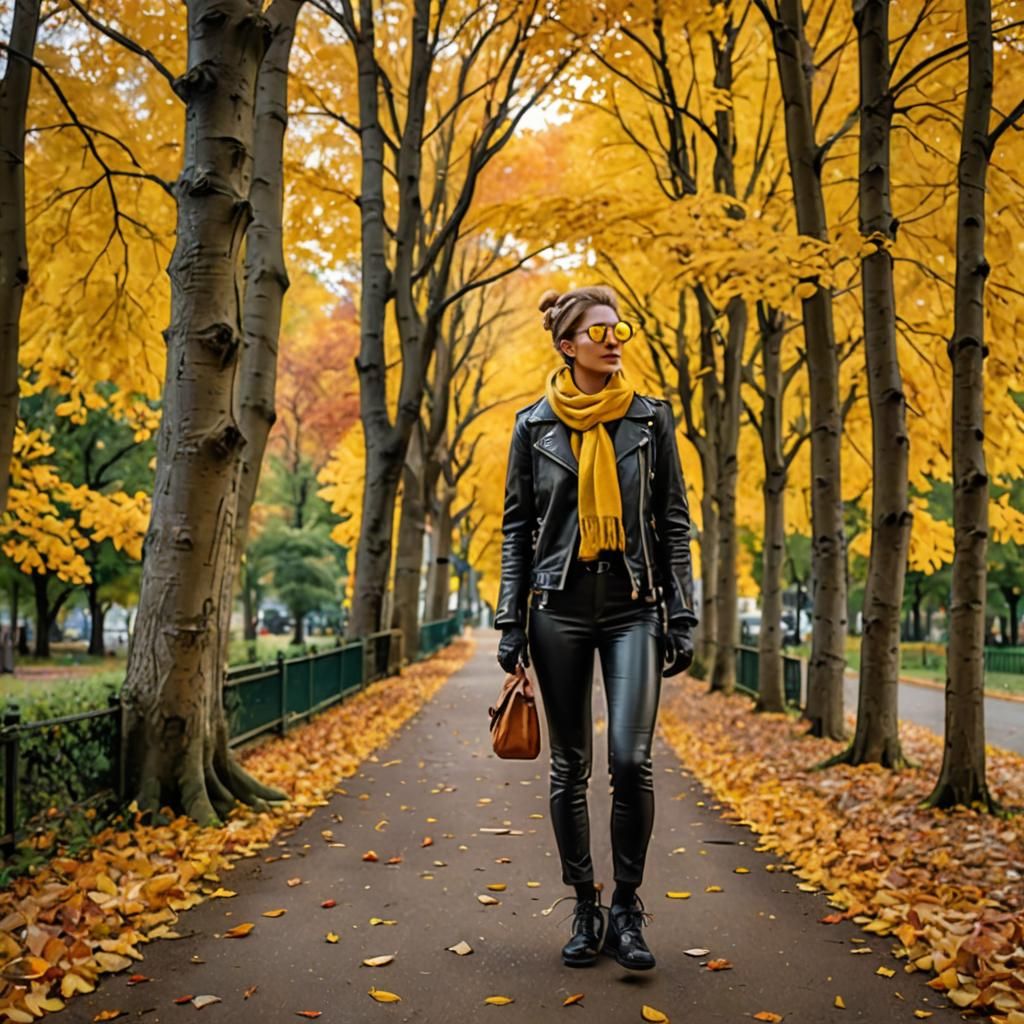 Autumnal Adventure: Person on Tree-Lined Path
