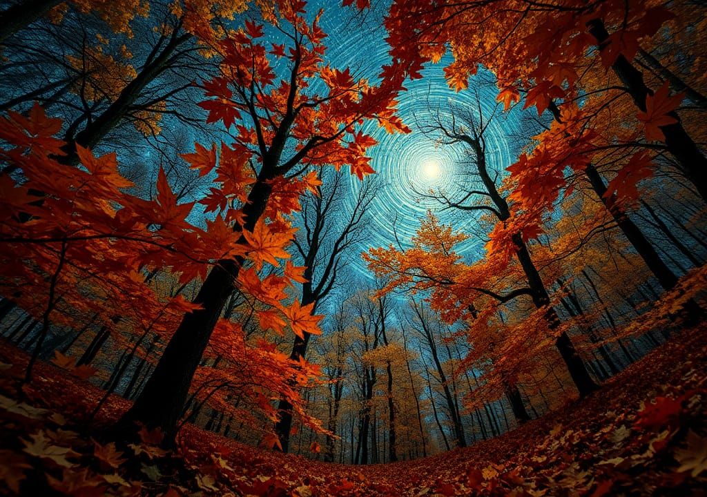 Dreamy Stargazing Network in Autumnal Forest