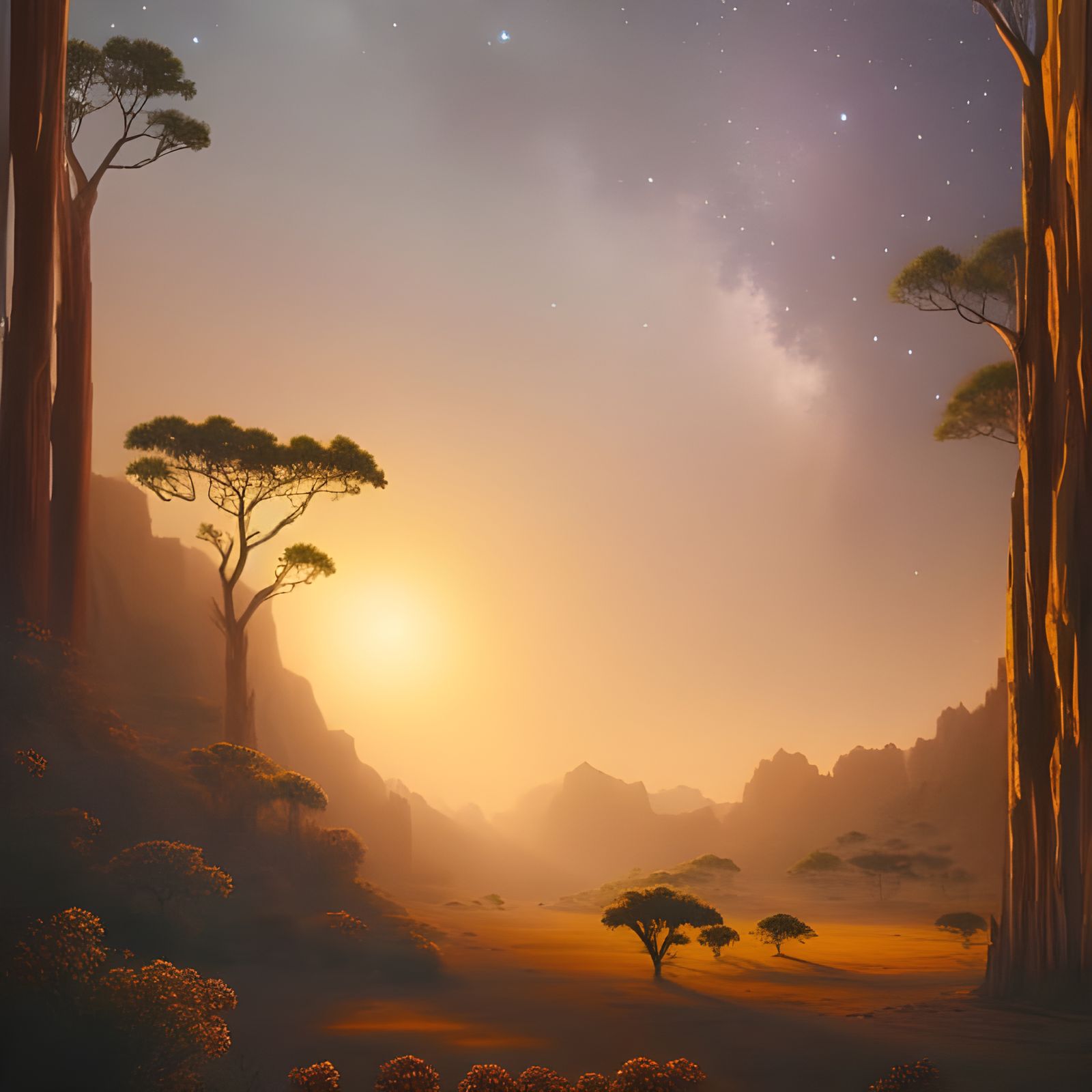 Magical Outback Illustration with Luminous Crystals