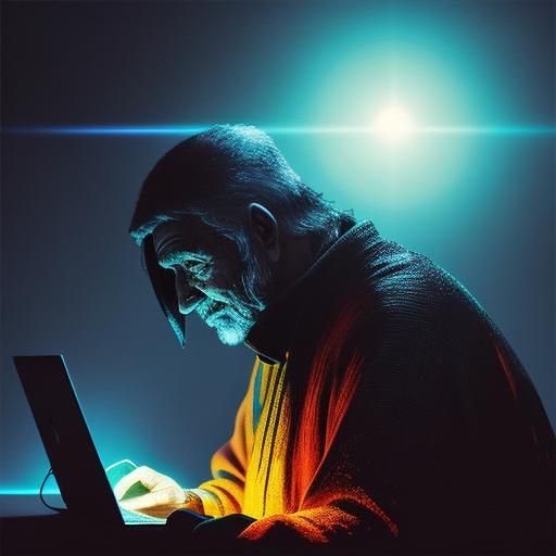 Seniors Explore Mobile Apps in Neon Cyberpunk