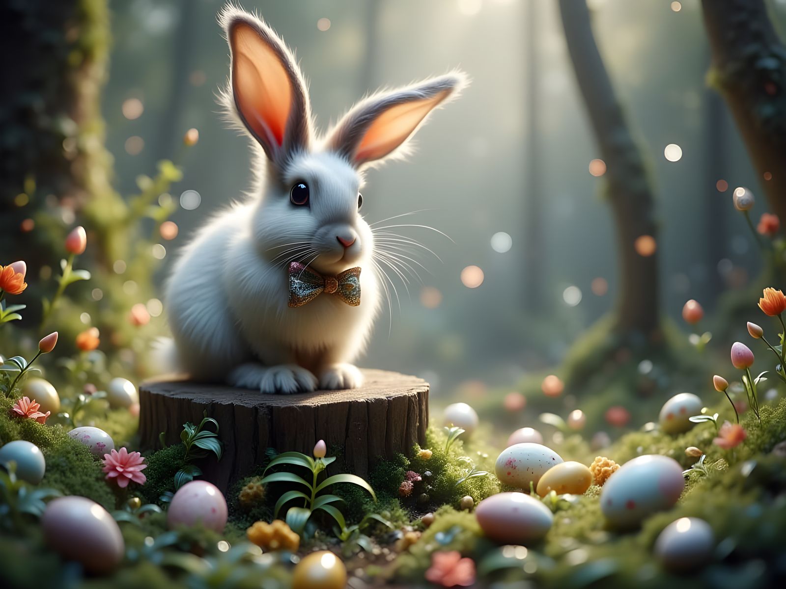Whimsical Easter Bunny in Enchanted Forest