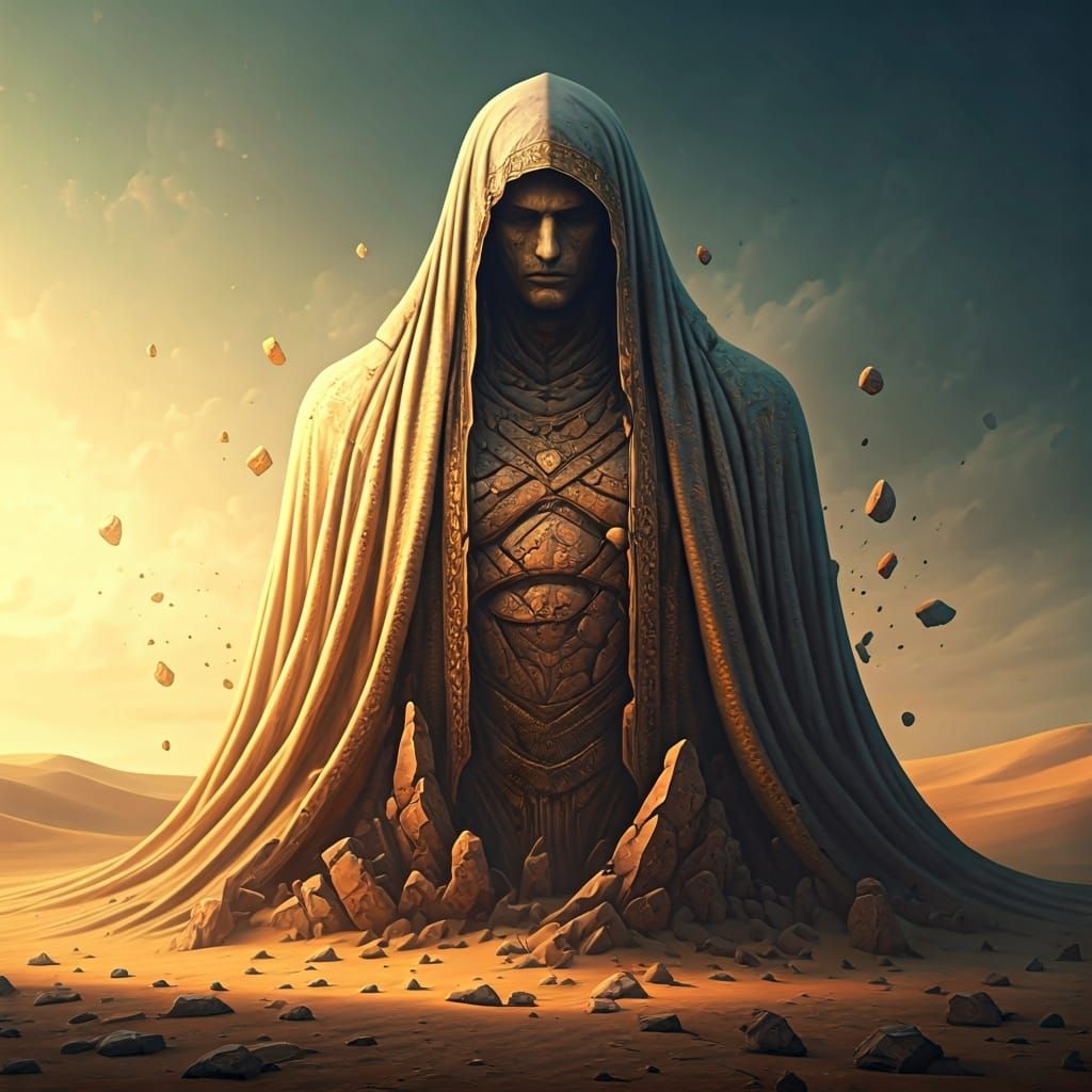 Shattered Desert Statue in Dystopian Style