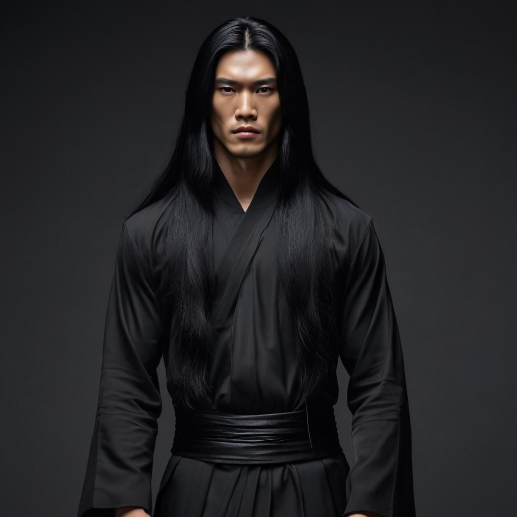 Portrait of a Serious Asian Man in Black