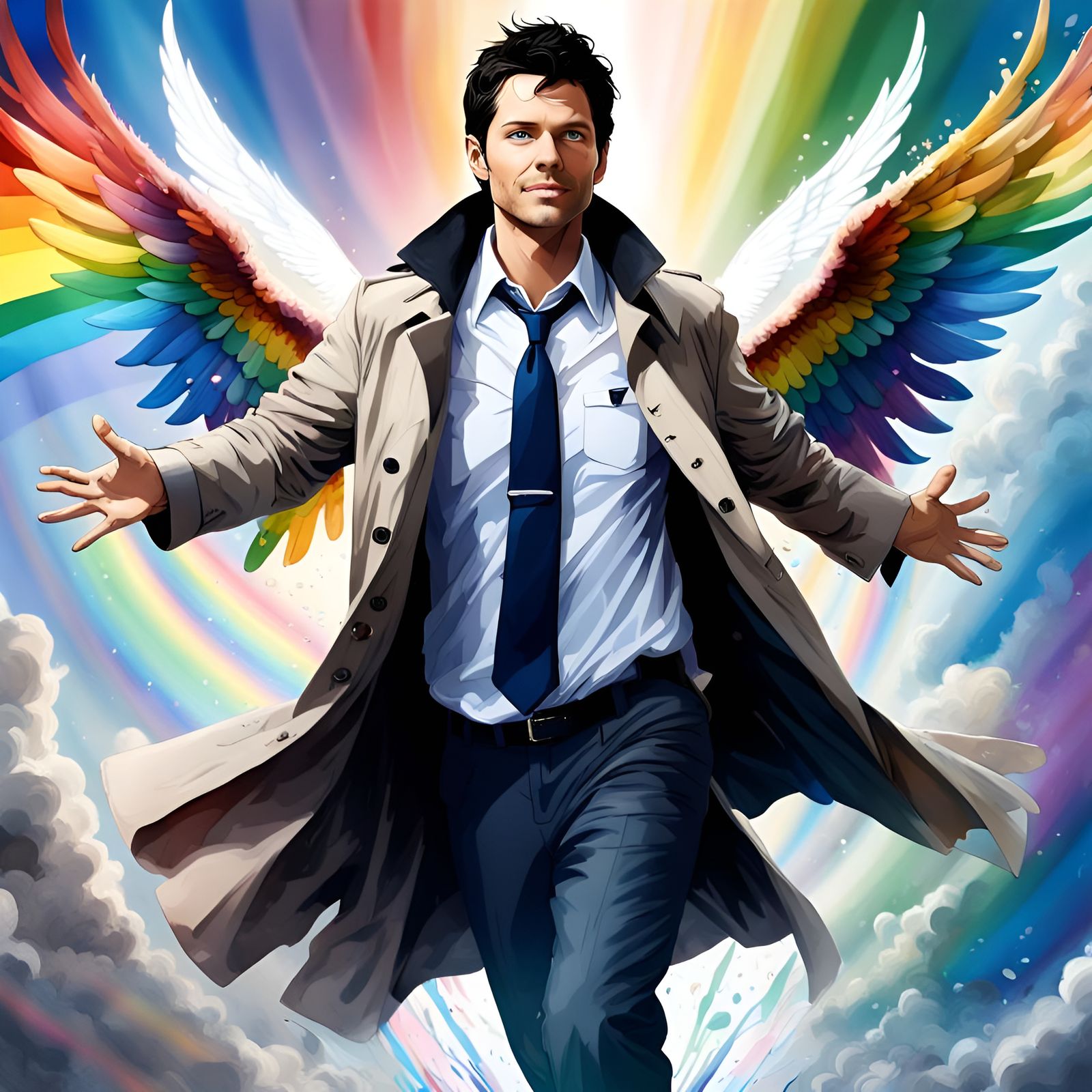 Angel Castiel with Rainbow Wings in Digital Art