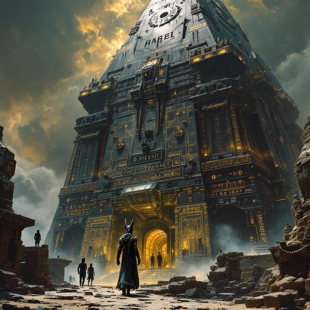 Anubis Emerges from Spaceship near Tower of Babel