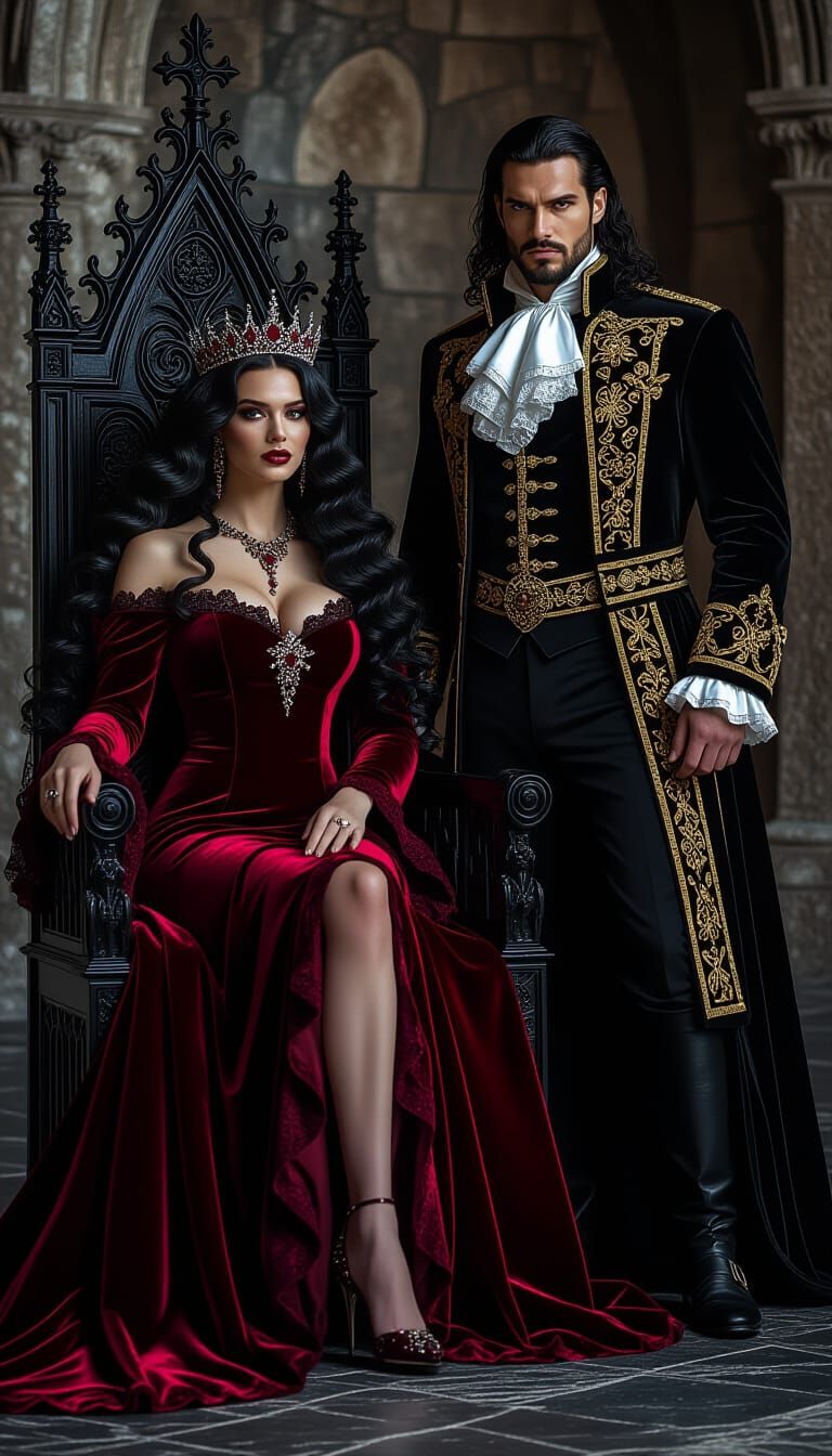 Gothic Royal Couple in Dark Stone Hall