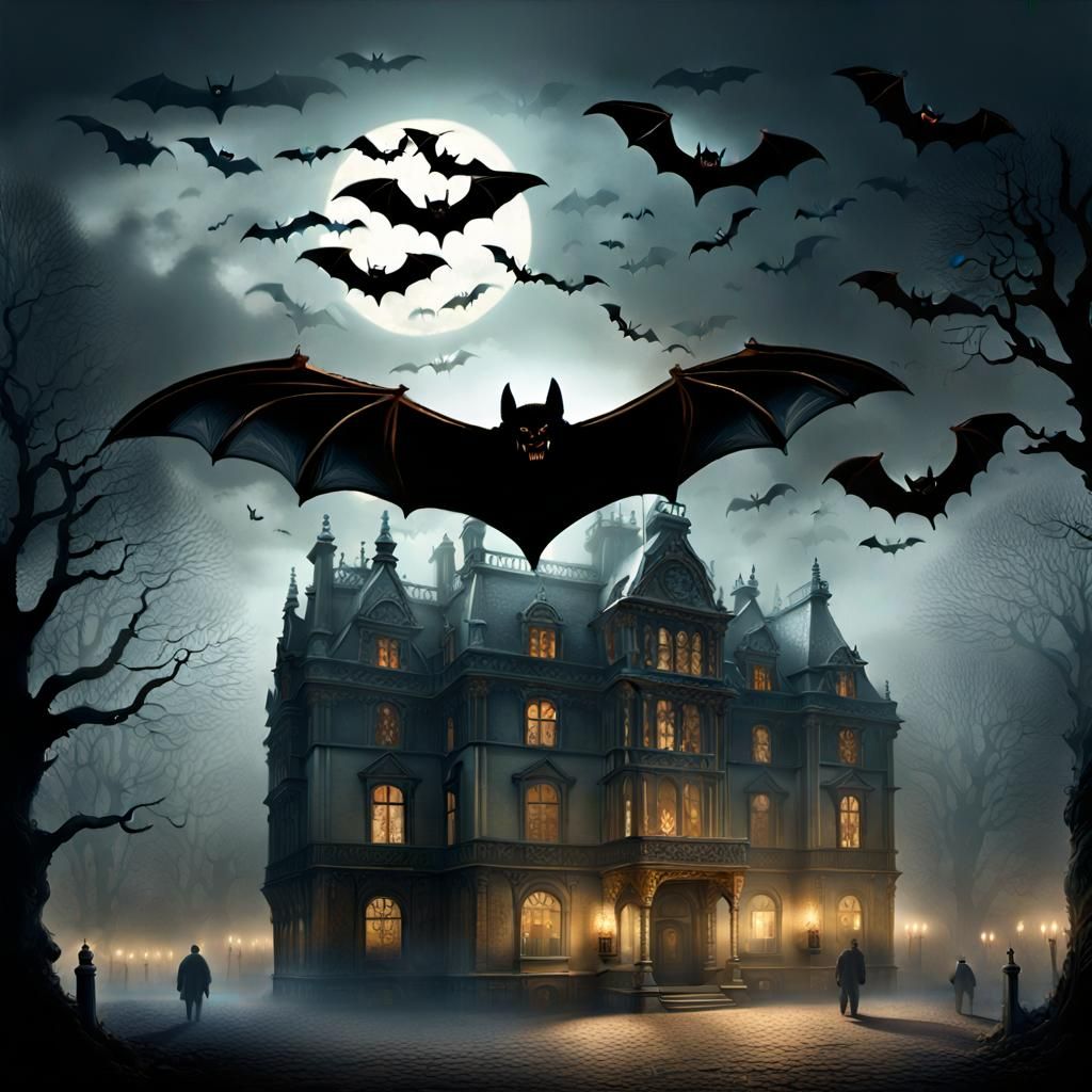 Mysterious Manor Nightmare in a Foggy, Gothic Atmosphere