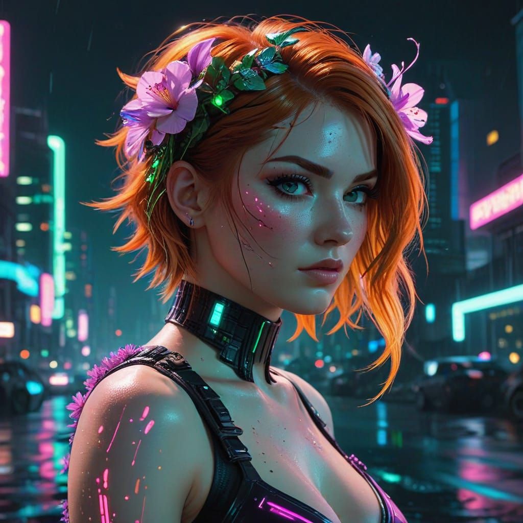 Cyberpunk Summer Goddess in Holographic Bloom