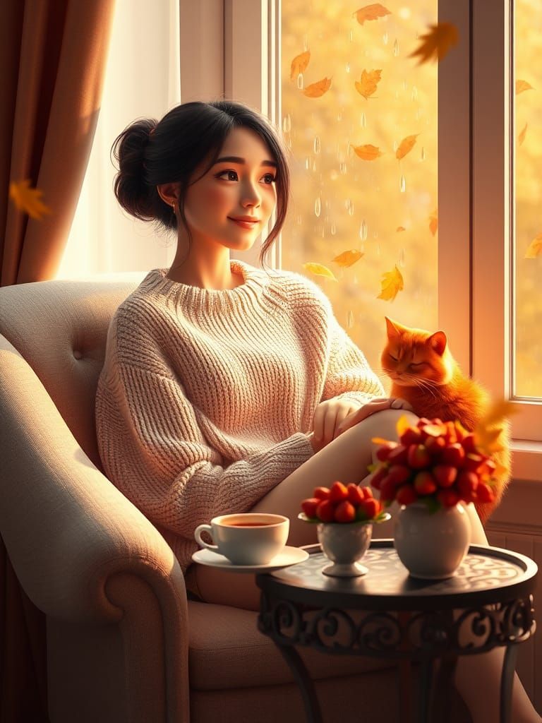 Dreamy Woman by Window: Pixar-Style Digital Art