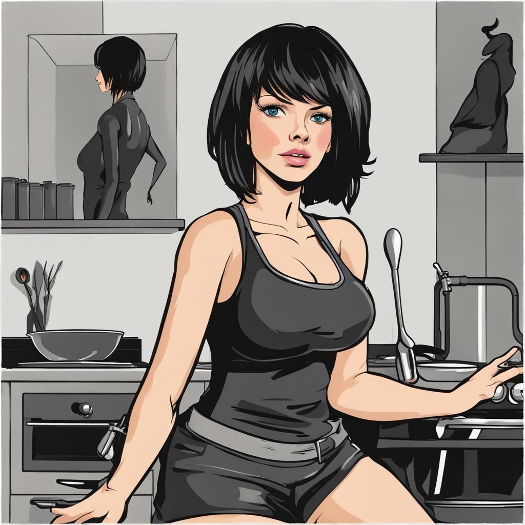 Comic Style Woman with Short Black Hair