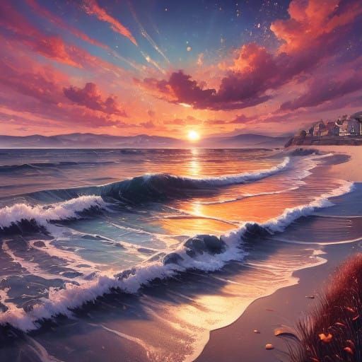 Warm Sunset on a Serene Beach in Landscape Photography Style