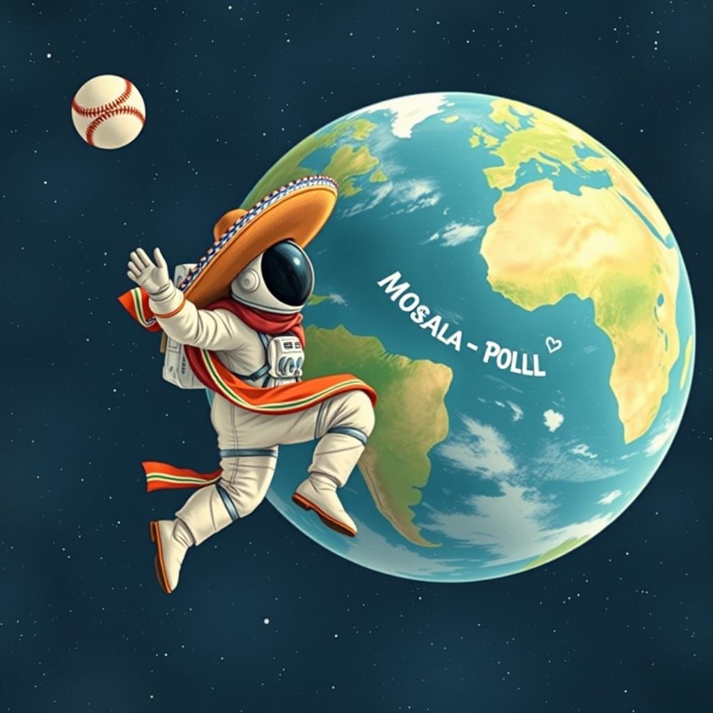 Astronaut's Space Baseball Game in Dreamlike Style