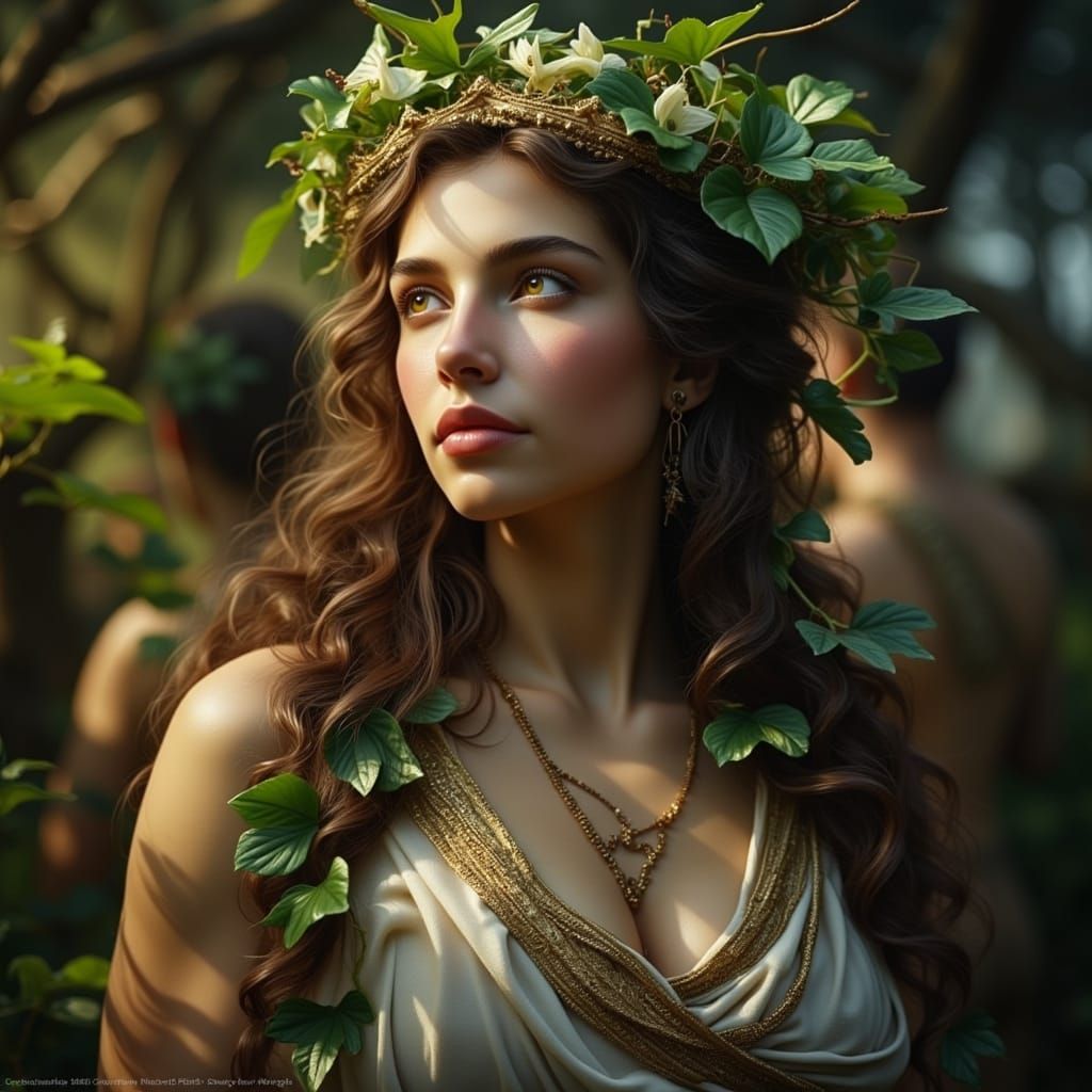 Regal Greek God of Wine and Fertility in Vibrant Forest