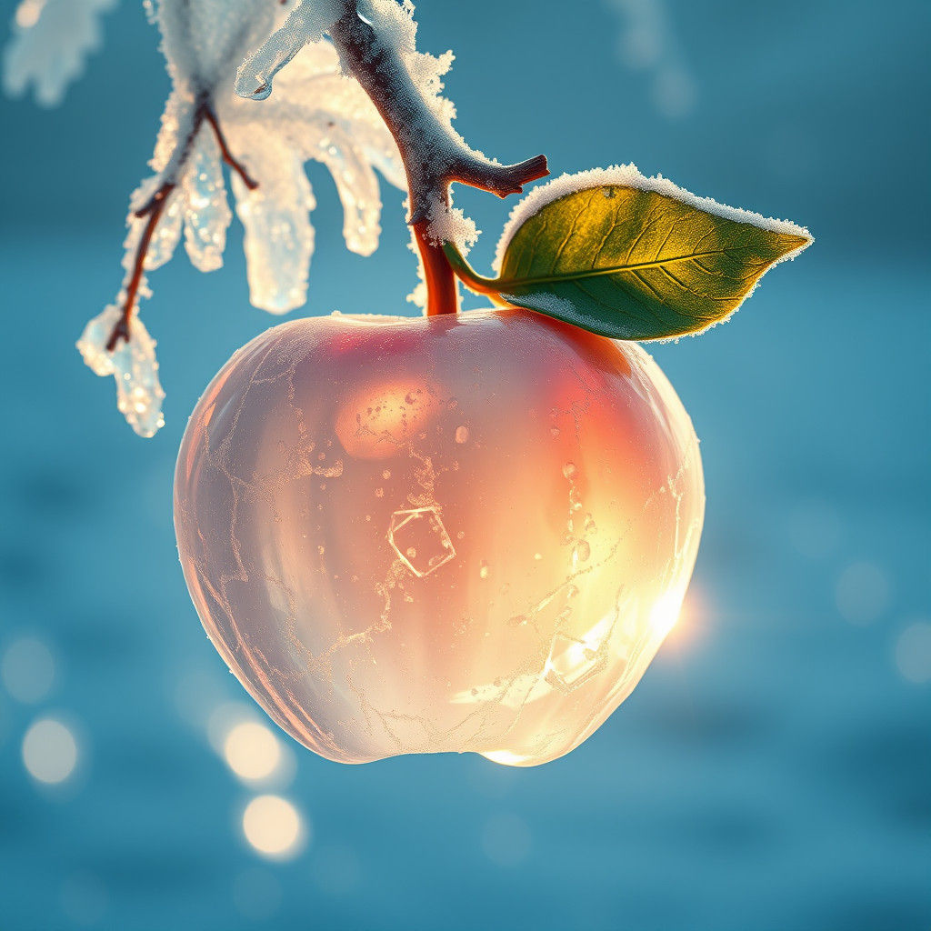 Crystalline Ice Apple on Frosty Branch