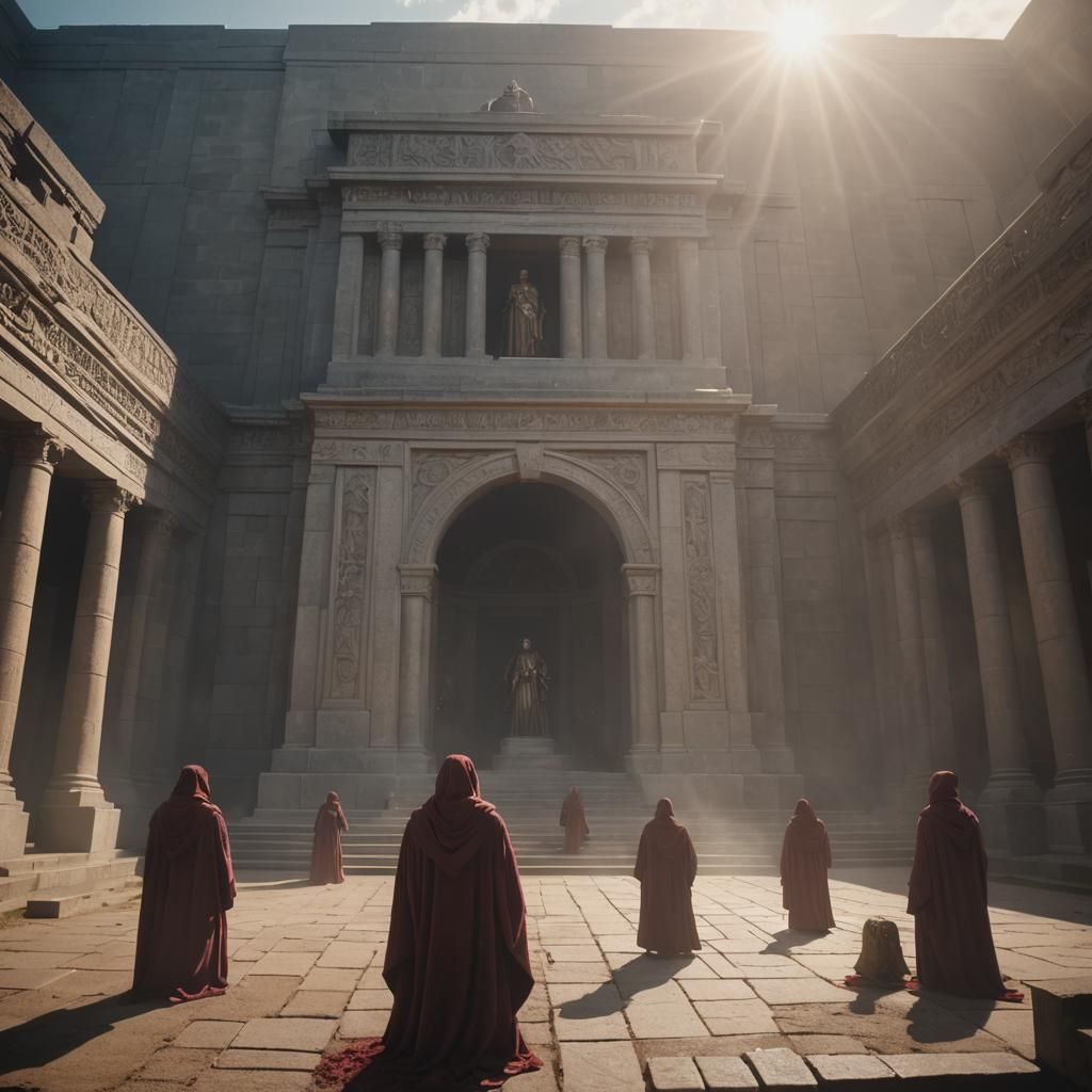 Cinematic Mausoleum Ritual with Robed Figures