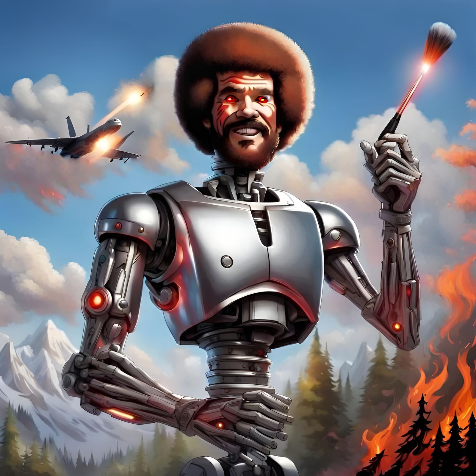 Cyborg with Glowing Red Laser Eyes