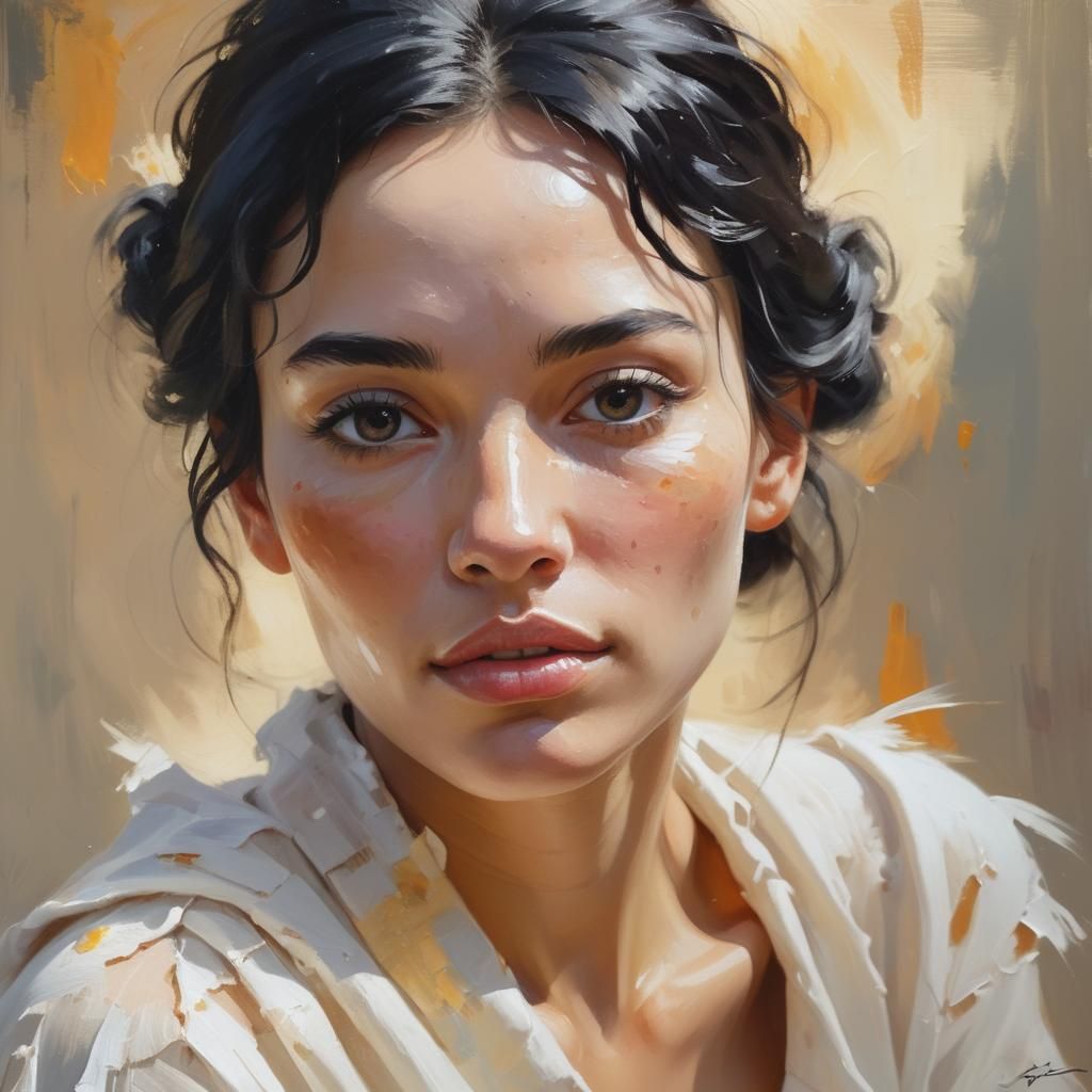 Vitiligo Beauty: An Impressionist Oil Painting Portrait