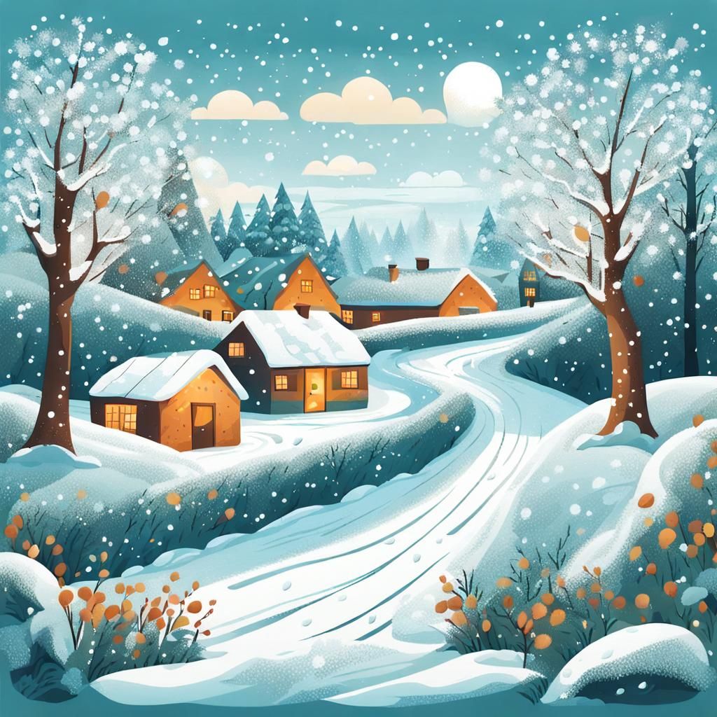 First Snowfall in Nature Illustration