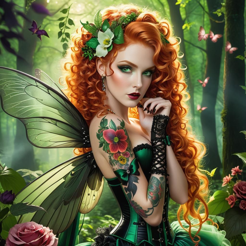 Gothic Fairy with Ethereal Wings in Enchanted Forest