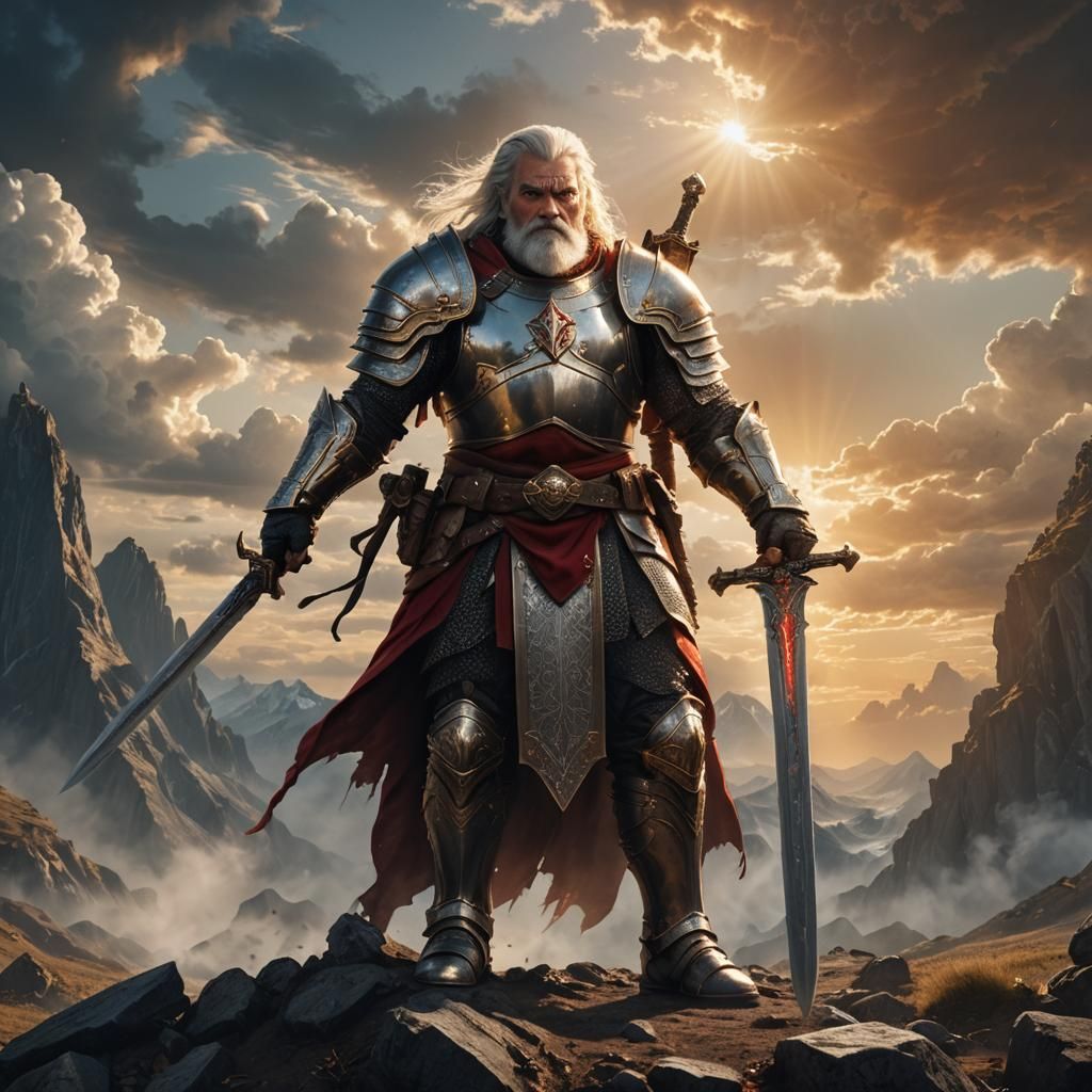 Dwarf Paladin with Great Sword in Golden Hour