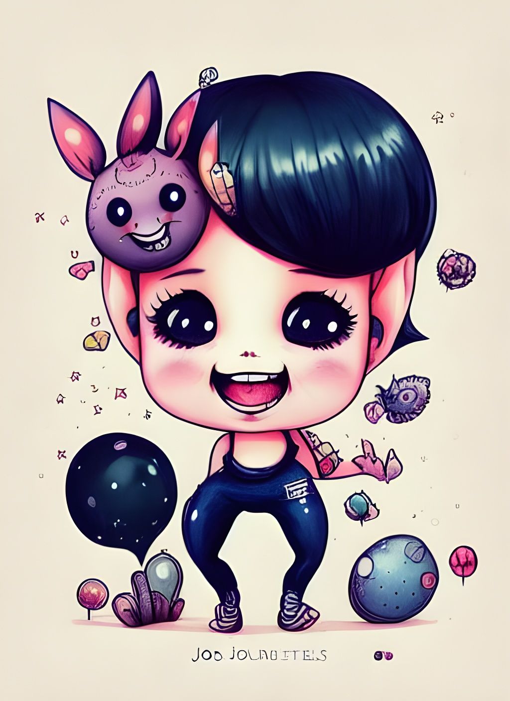 Super Cute Smiling Chibi Creature in Vibrant Colors