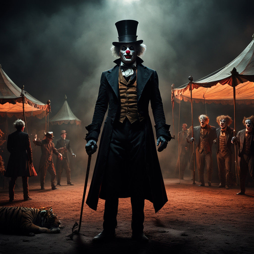 Haunted Circus Spectacle: Twisted Performers Under Darkened....