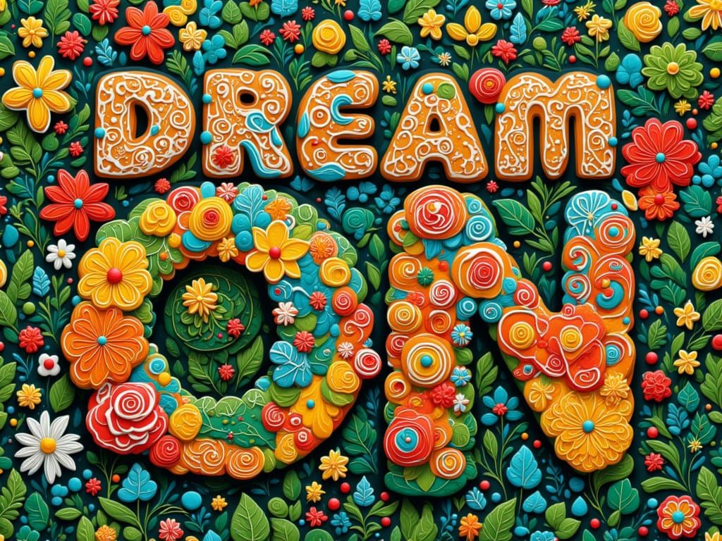 Floral Letters Spelling Dream On in Art Nouveau Style