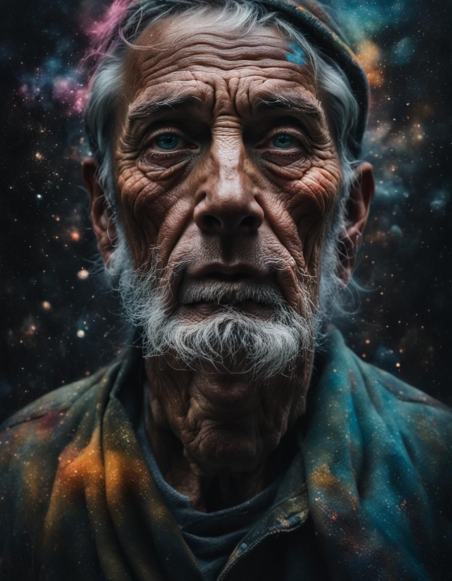 Elder in the Cosmos: A Chiaroscuro Masterpiece Inspired by the Works of Ejler Bille